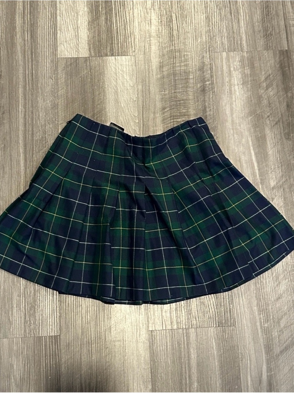 H&M Navy and Green Plaid Pleated Mini Skirt
